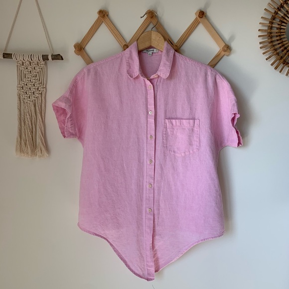 SOLD Madewell Pink Button Down Tie Waist Top - Picture 3 of 6